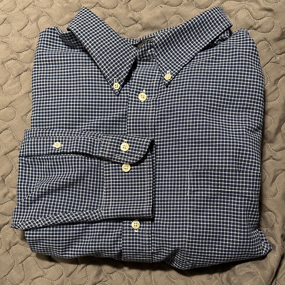Croft & Barrow Navy Checkered Oxford Shirt XL